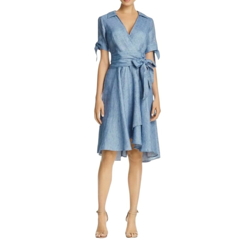 Milly Light Blue Chambray Wrap Dress Tie Sleeve Midi | Size 4
